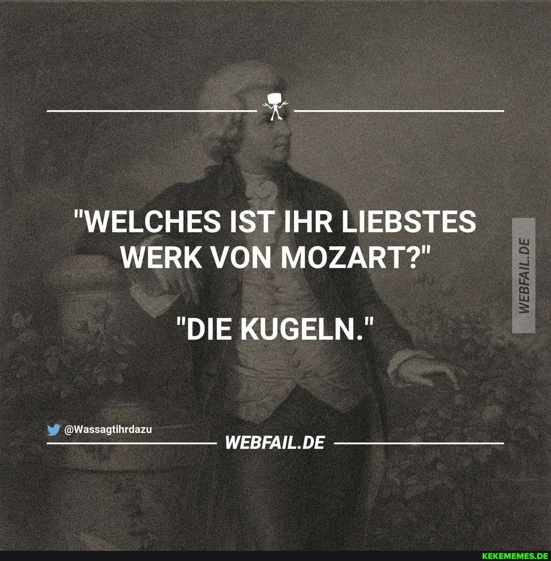 "WELCHES IST IHR LIEBSTES WERK VON MOZART?"
"DIE KUGELN."
@Wassagtihrdazu
WEBFAIL.DE