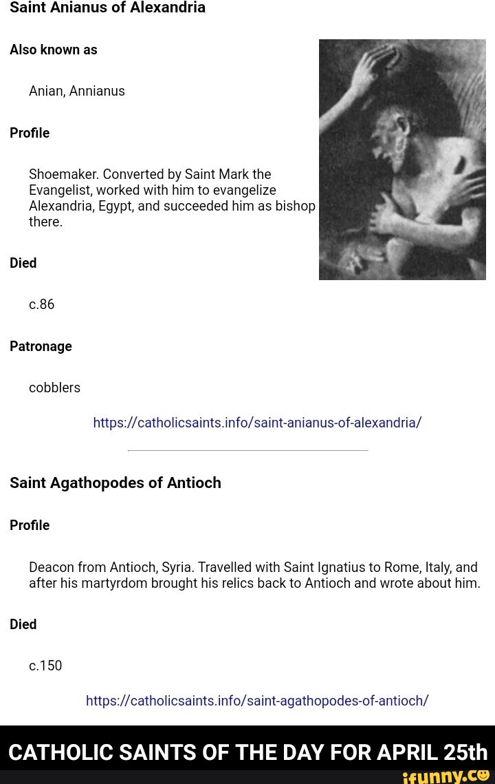 Saint Anianus of Alexandria Also known as Anian, Annianus Profile