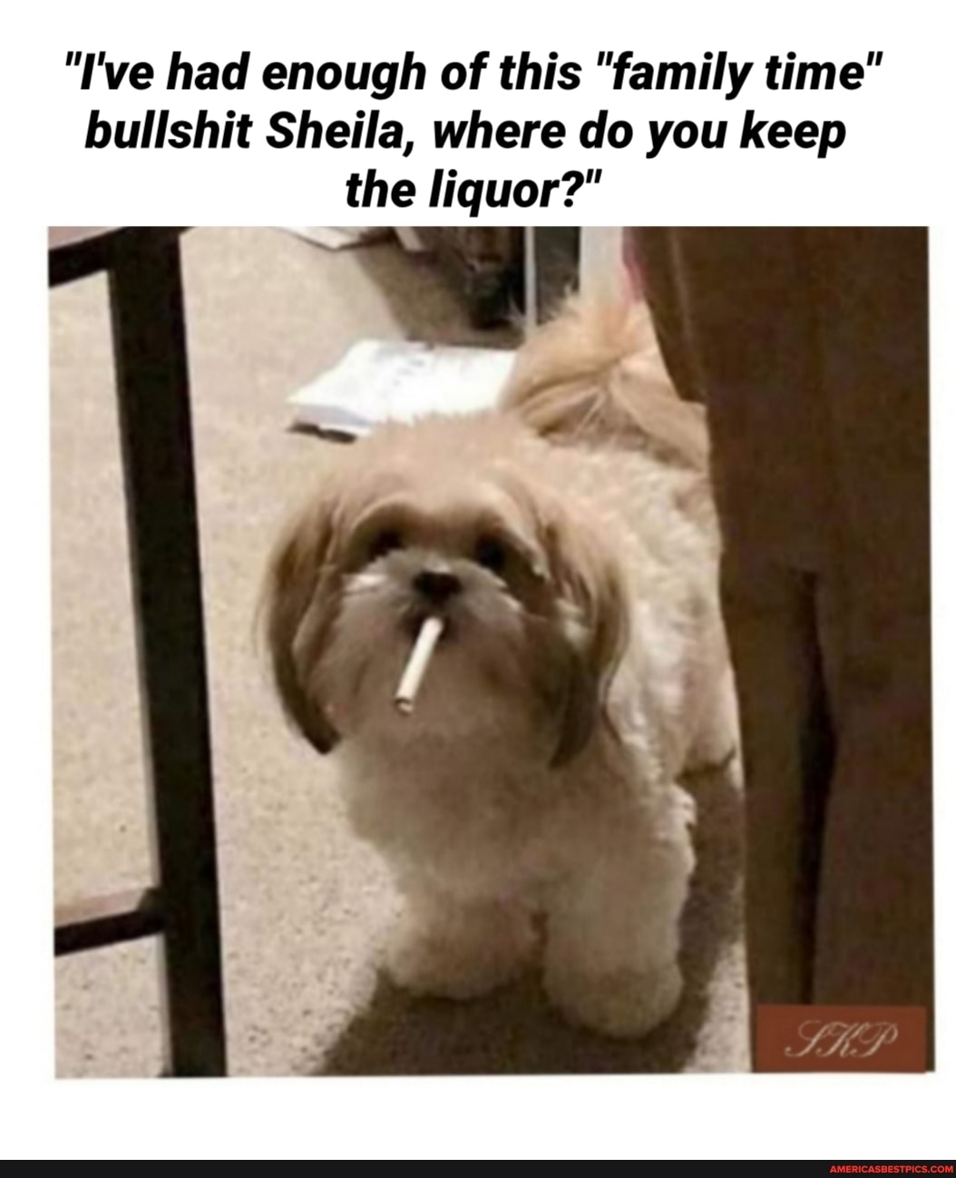 "I've had enough of this "family time" bullshit Sheila, where do you keep the liquor?"