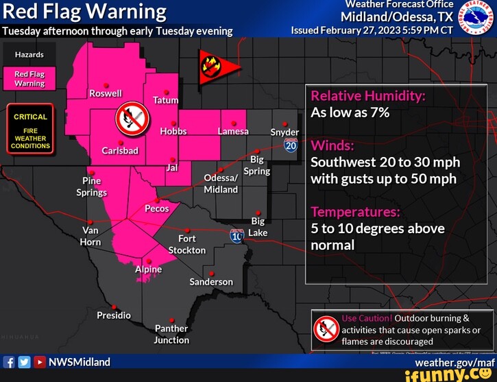 Red Flag Warning Tuesday afternoon through early Tuesday evening