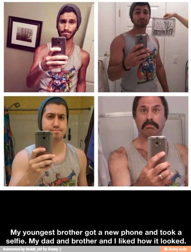 My youngest brother got a new phone and took a
selfie. My dad and brother and I liked how it looked.