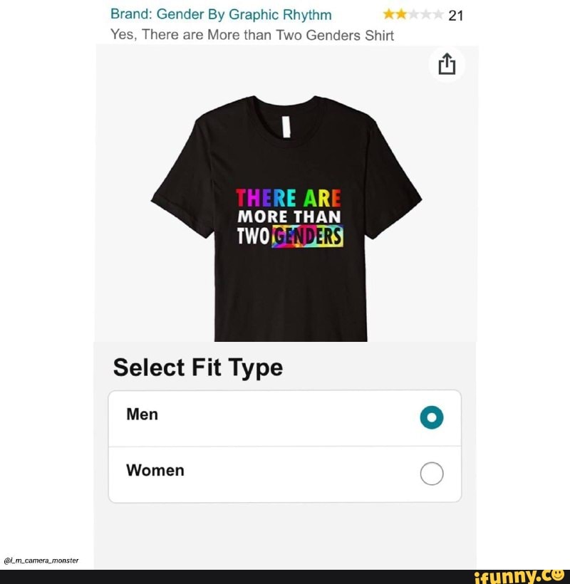 Brand: Gender By Graphic Rhythm 21
Yes, There are More than Two Genders Shirt
RE AR MORE THAN
TWO
Select Fit Type
Men
Women
@Lm.camera.monster