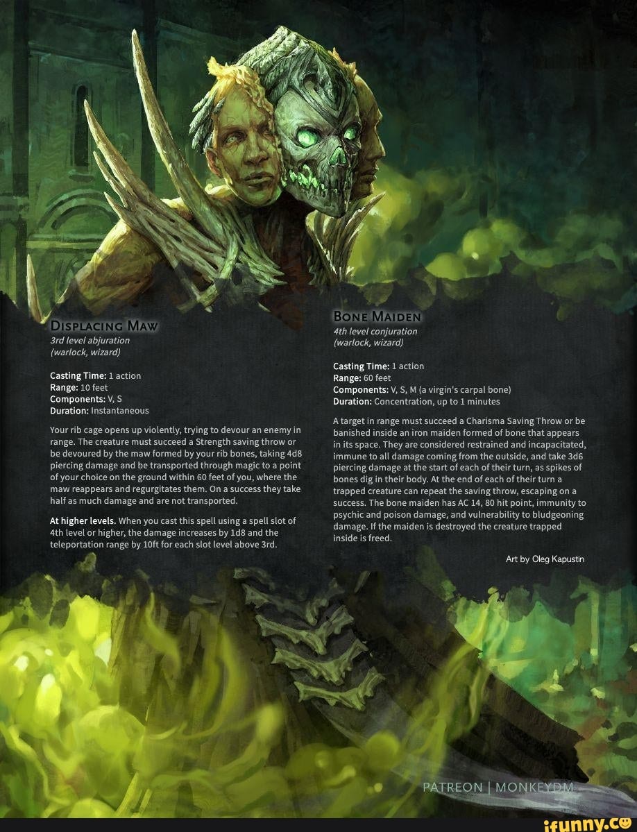 DisPLACING MAW level abjuration (warlock, wizard) Casting Time action