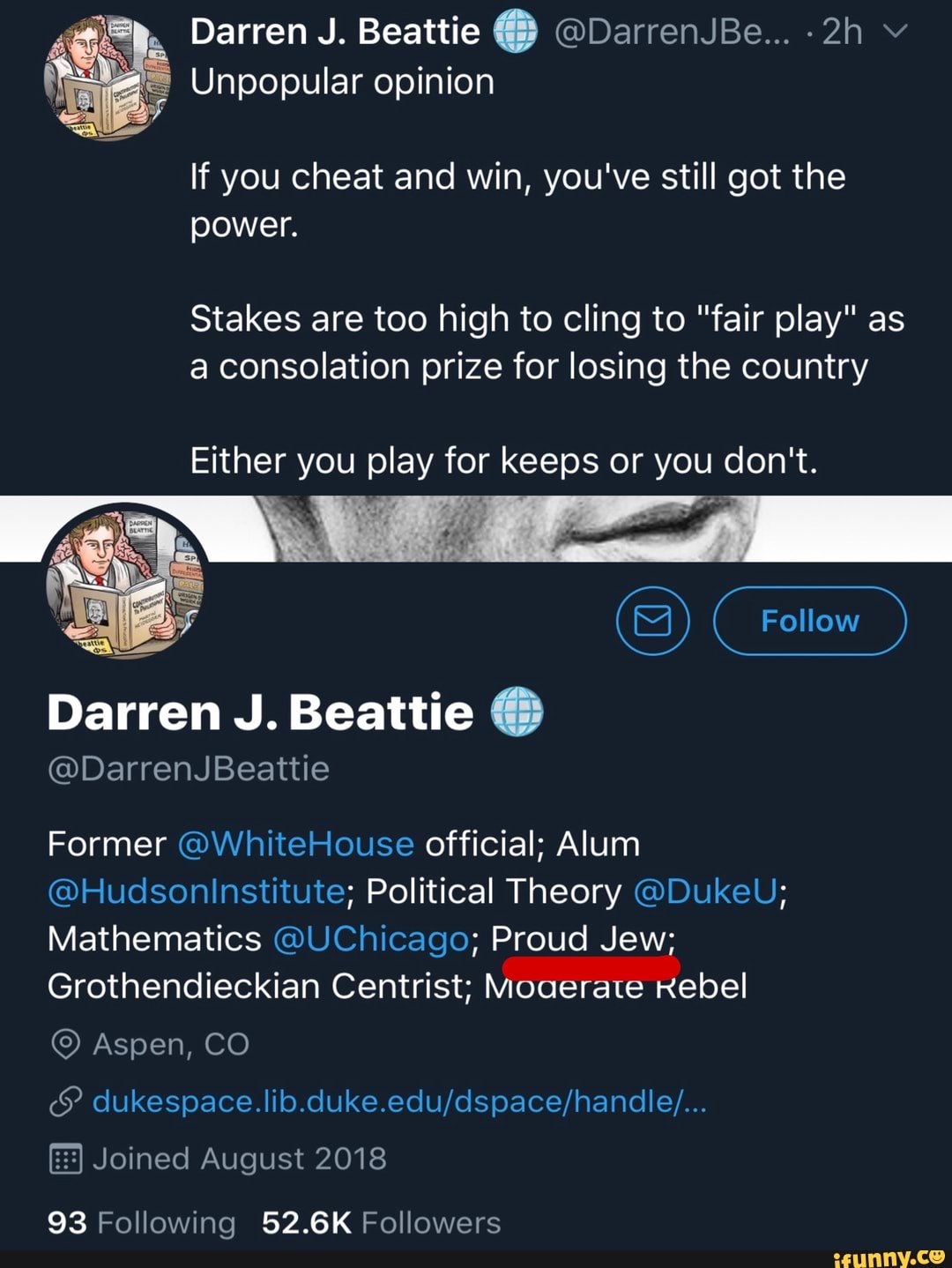 Darren J Beattie Darrenjbe V Unpopular Opinion If You Cheat And Win You Ve Still Got