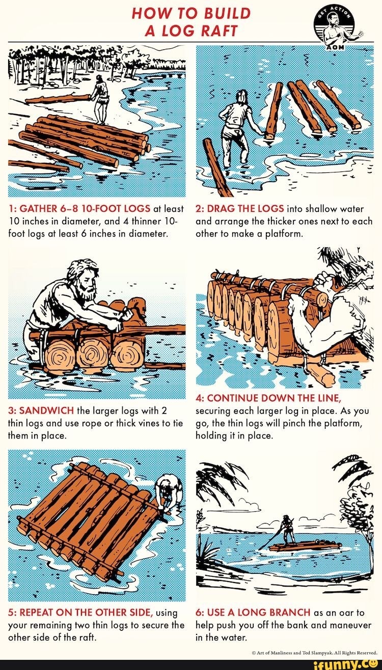 HOW TO BUILD A LOG RAFT 1 GATHER 68 10FOOT LOGS at least 2 DRAG THE