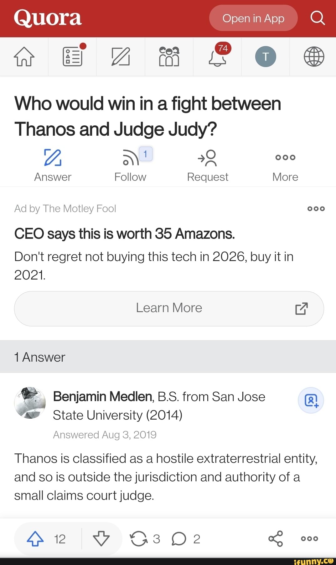 Quora Oe Am And Who Would Win In A Fight Between Thanos And Judge Judy Z Ni 000 Answer Follow 1100