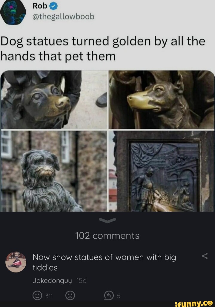 Rob Dog statues turned golden by all the hands that pet them 102 comments Now show statues of