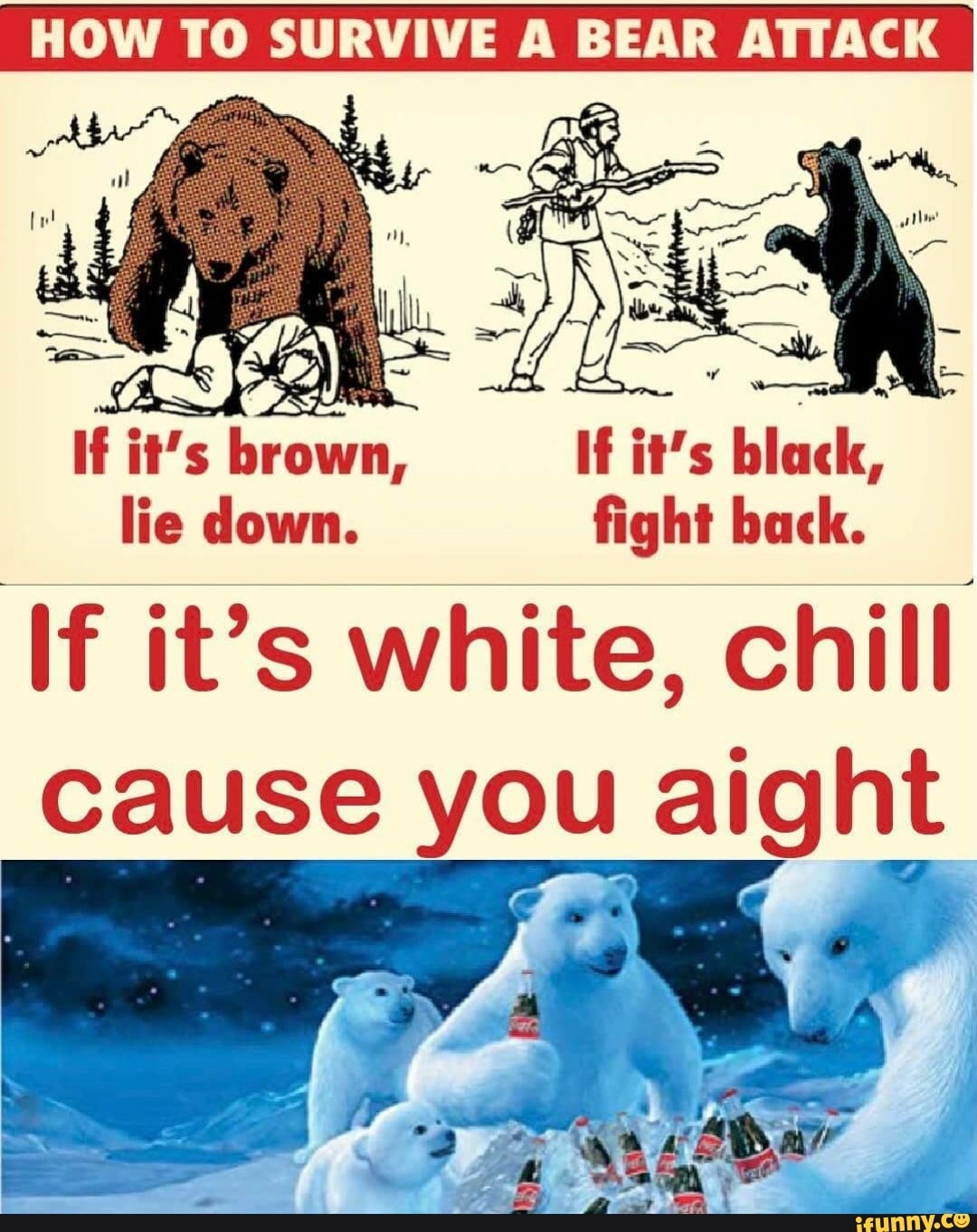 HOW TO SURVIVE A BEAR ATTACK I if it's black, lie down. fight back. If