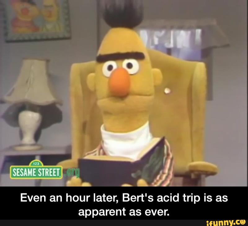 Even an hour later, Bert's acid trip is as apparent as ever. 