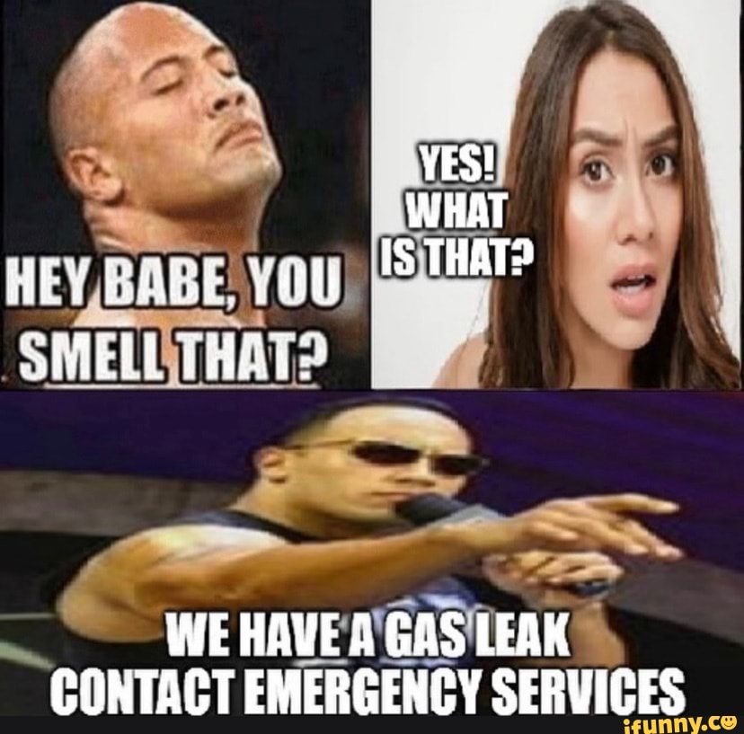 YES! WHAT HEY eae. YOU, IS THAT SMELL THaTS WE HAVE A GAS LEAK CONTACT ...