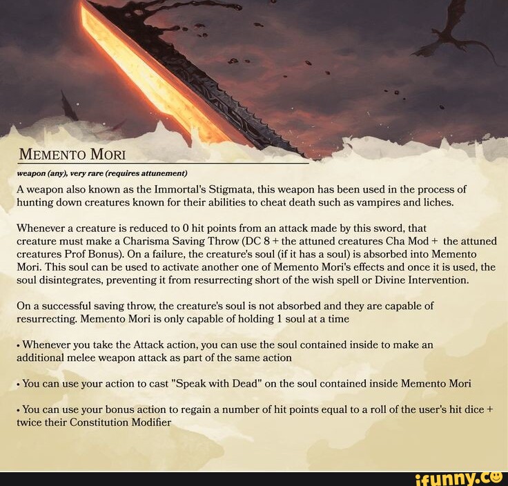 MEMENTO Mort weapon (any), very rare (requires attunement) A weapon