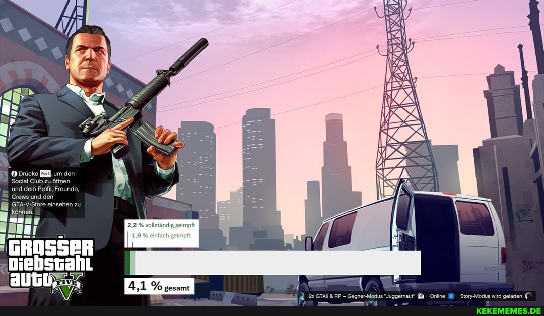 @Drücke um den
Social Club ,zu öffnen und dein Profil, Freunde,
Crews und den
GTA-V-Store einsehen zu
I 2,2 % vollständig geimpft
'GANSSER
gesamt
niebstah
