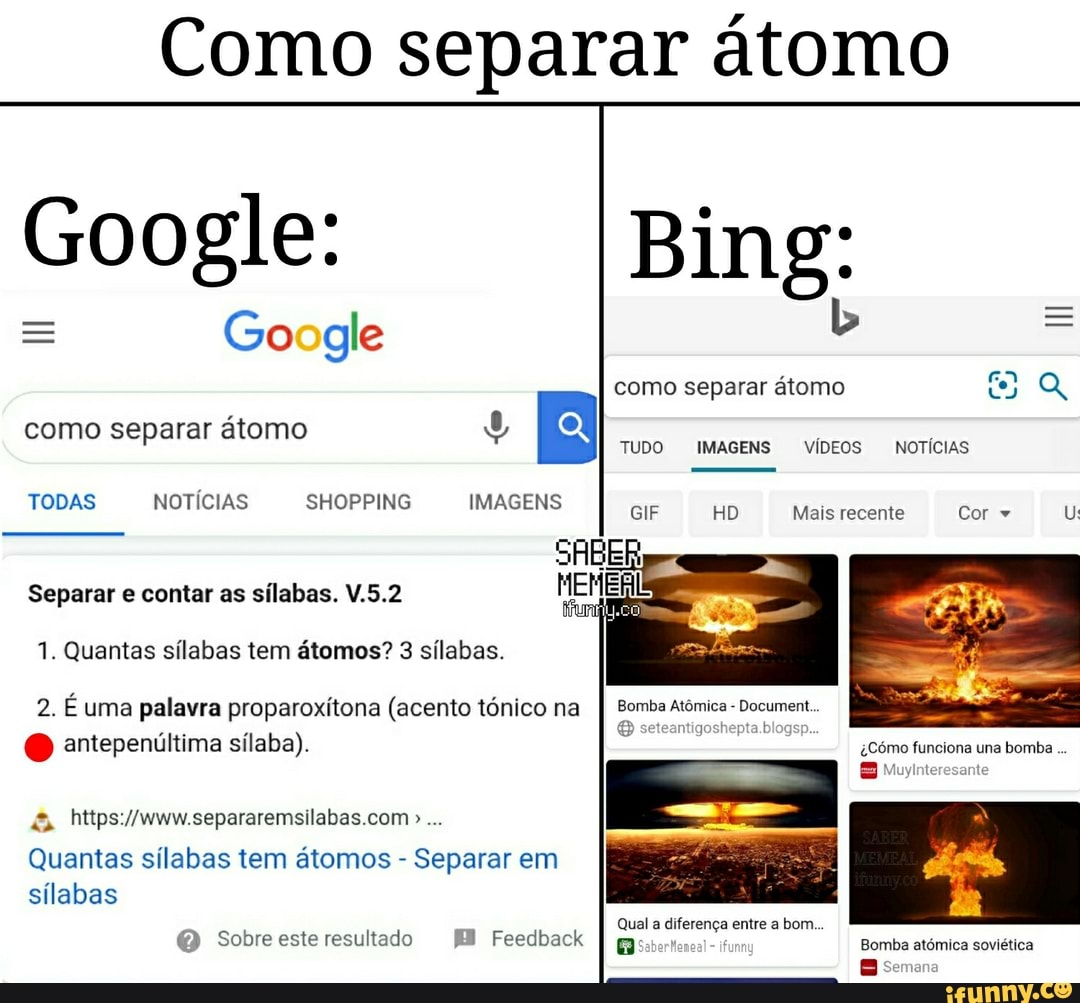 Como separar átomo
como separar átomo
Separar e contar as sílabas. V.5.2
Quantas sílabas átomos? 3 sílabas.
2. É uma palavra proparoxítona (acento tónico na
O antepenúltima sílaba). https://www.separaremsilabas.com u
GIF HD Mais recente Cor v
Quantas sílabas tem átomos Separar em Sobre este resultado EB Feedback
Qual a
diferença entre a bom
Bomba atómica soviética