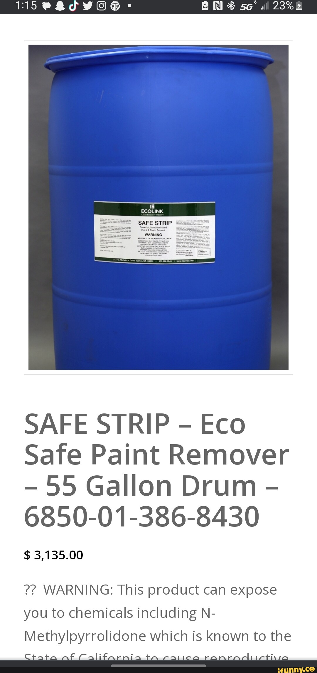 SAFE STRIP - Eco Safe Paint Remover - 55 Gallon Drum - 6850-01-386