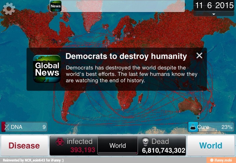 Global
News
Democrats to destroy humanity X
Democrats has destroyed the world despite the
world's best efforts. The last few humans know they
are watching the end of history.