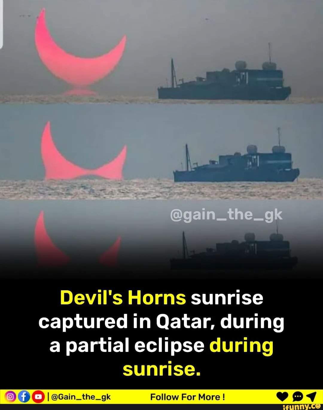 ga Devil's Horns sunrise captured in Qatar, during a partial eclipse