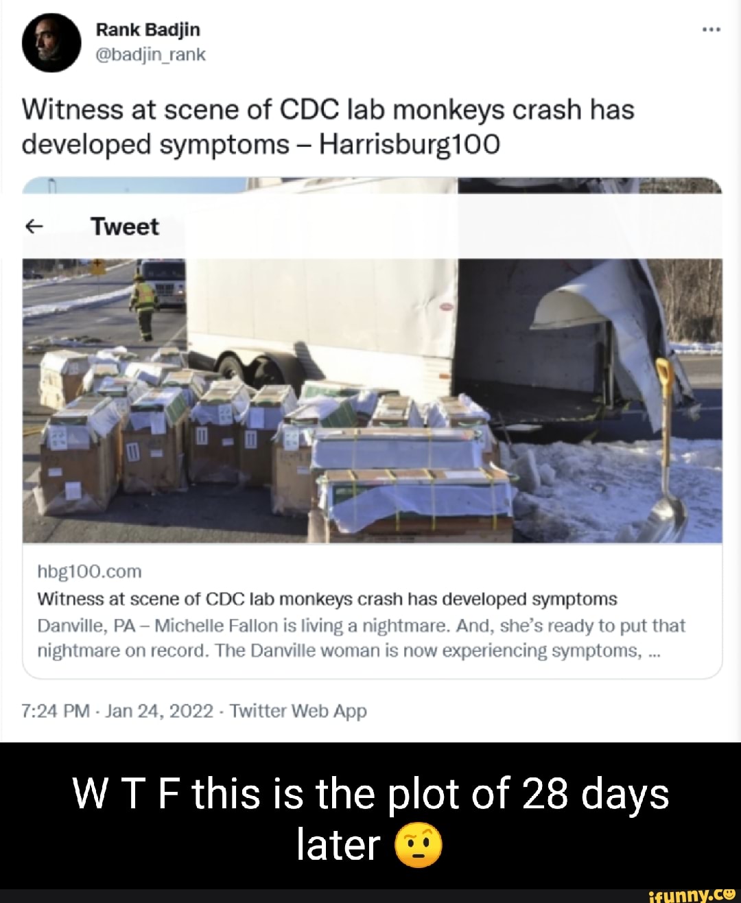 Witness at scene of CDC lab monkeys crash has developed symptoms
