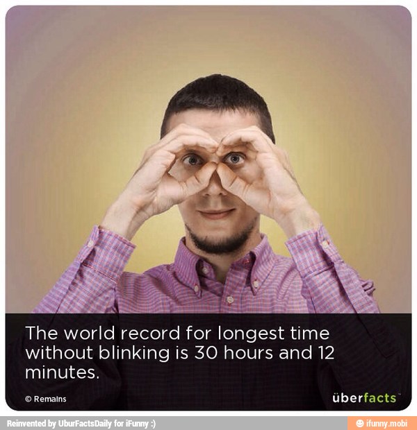 The world record for longest time without blinking is 30 hours and 12 )