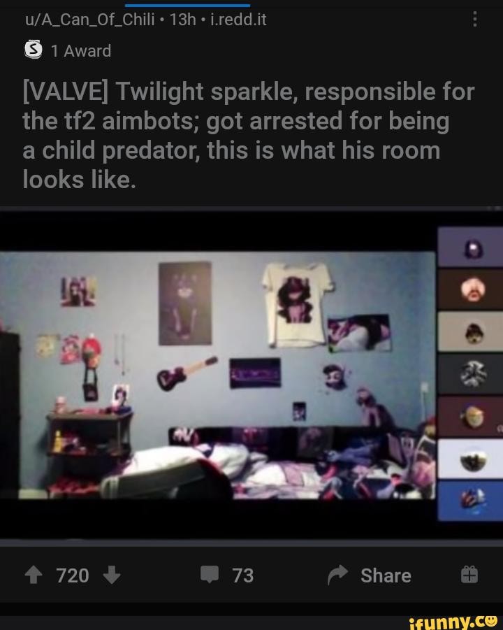 Can Of Chills reddit Award [VALVE] Twilight sparkle, responsible for the  aimbots; got arrested for being a child predator, this is what his room  looks like. 720 73 Share - iFunny