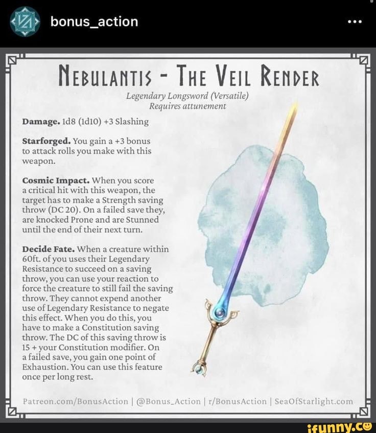bonus_action 10 NeBuLantis THE VeIL RENDER Legendary Longsword
