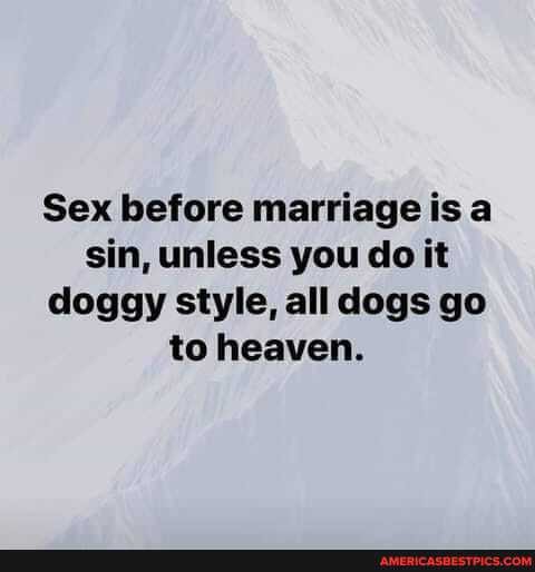 Sex before marriage is a sin, unless you do it doggy style, all dogs go to heaven.
