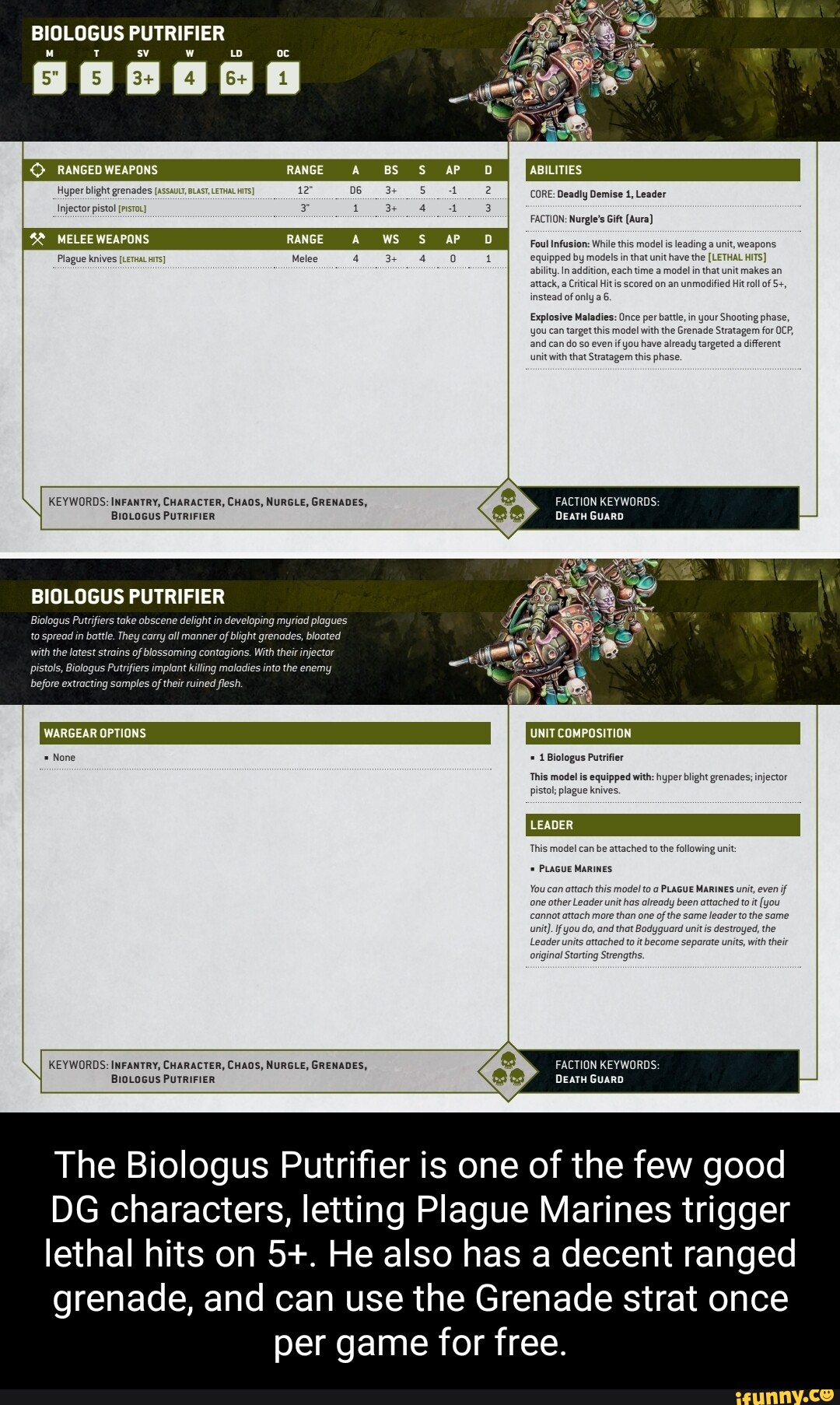 BIOLOGUS PUTRIFIER RANGED WEAPONS BS ABILITIES MELEE WEAPONS RANGE WS SS Hyper bl CORE Deadly
