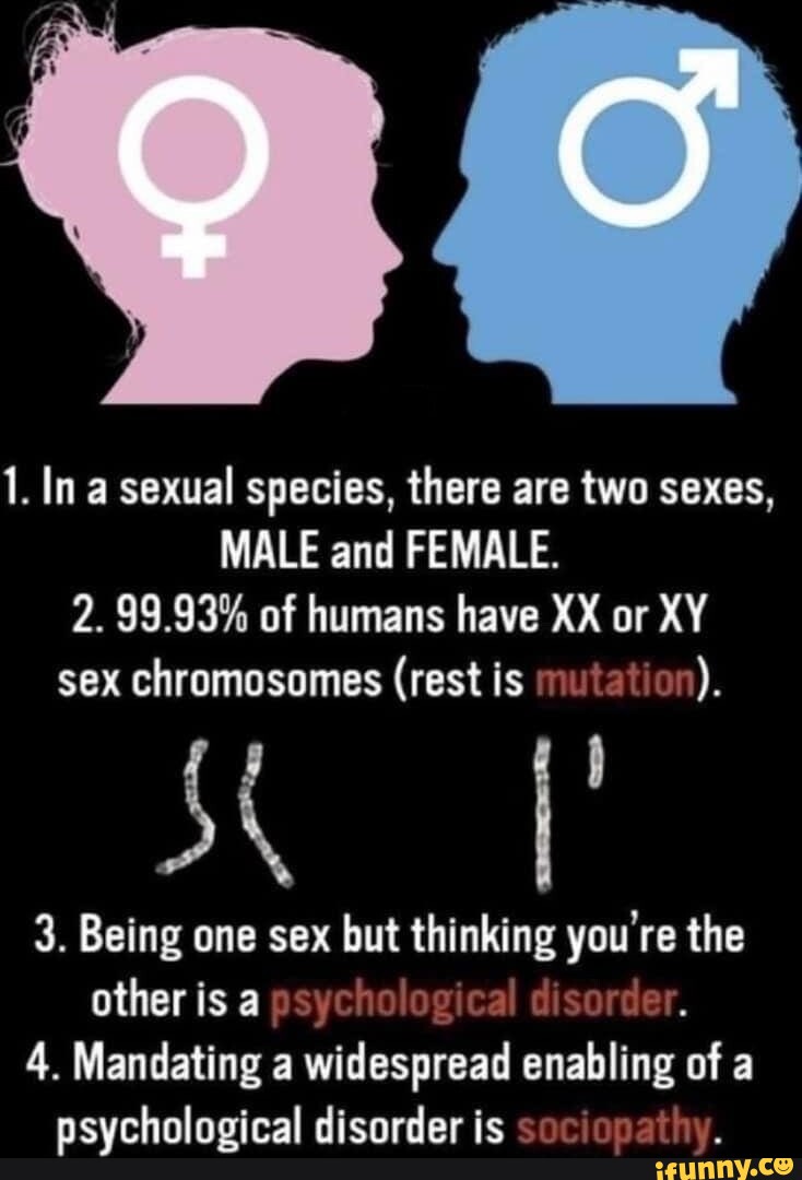 1. In a sexual species, there are two sexes, MALE and FEMALE. 