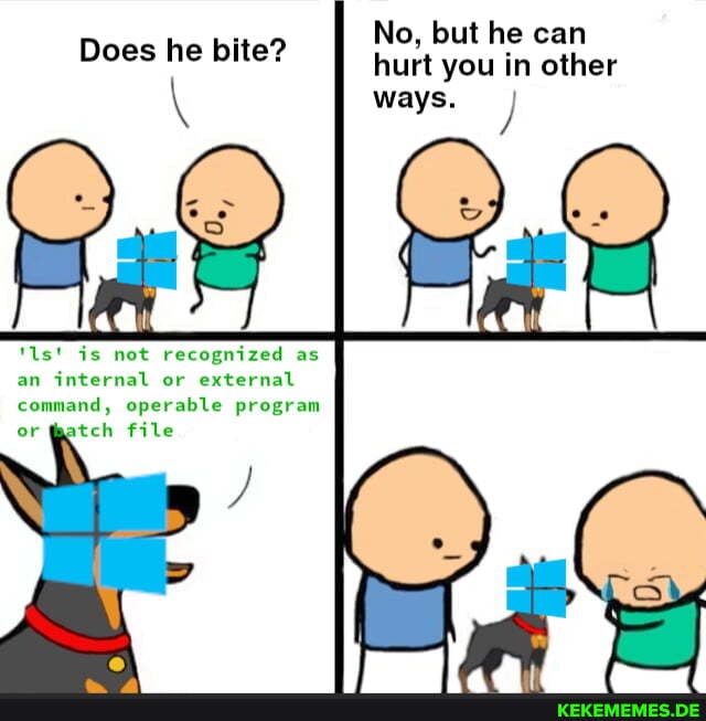Does he bite?
is not recognized as an internal or external command, operable program
or itch file
No, but he can hurt you in other
ways. )