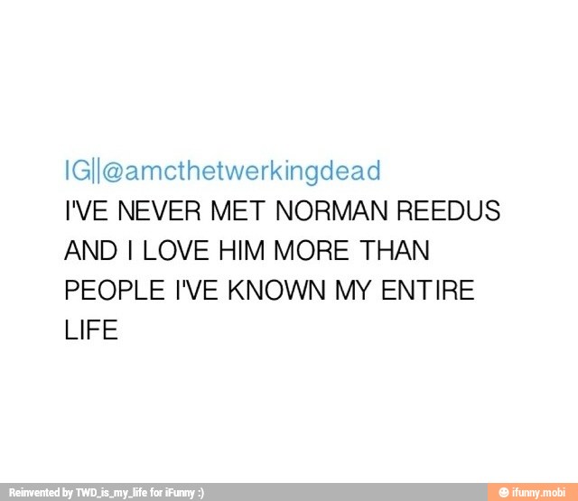 IVE NEVER MET NORMAN REEDUS
AND I LOVE HIM MORE THAN
PEOPLE I'VE KNOWN MY ENTIRE
LIFE