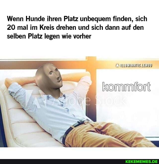 Wenn Hunde ihren Platz unbequem finden, sich
20 mal im Kreis drehen und sich dann auf den selben Platz legen wie vorher
kommient