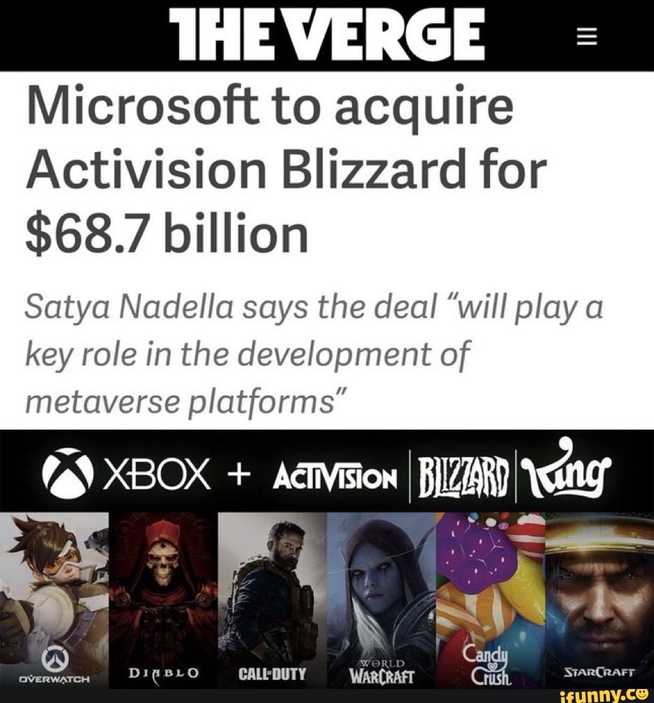 THEVERGE Microsoft to acquire Activision Blizzard for $68.7 billion
