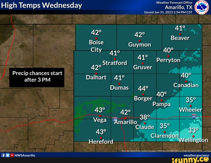 Issued Jan 31, 2023 PM CST High Temps Wednesday Amarillo, TX Bolse