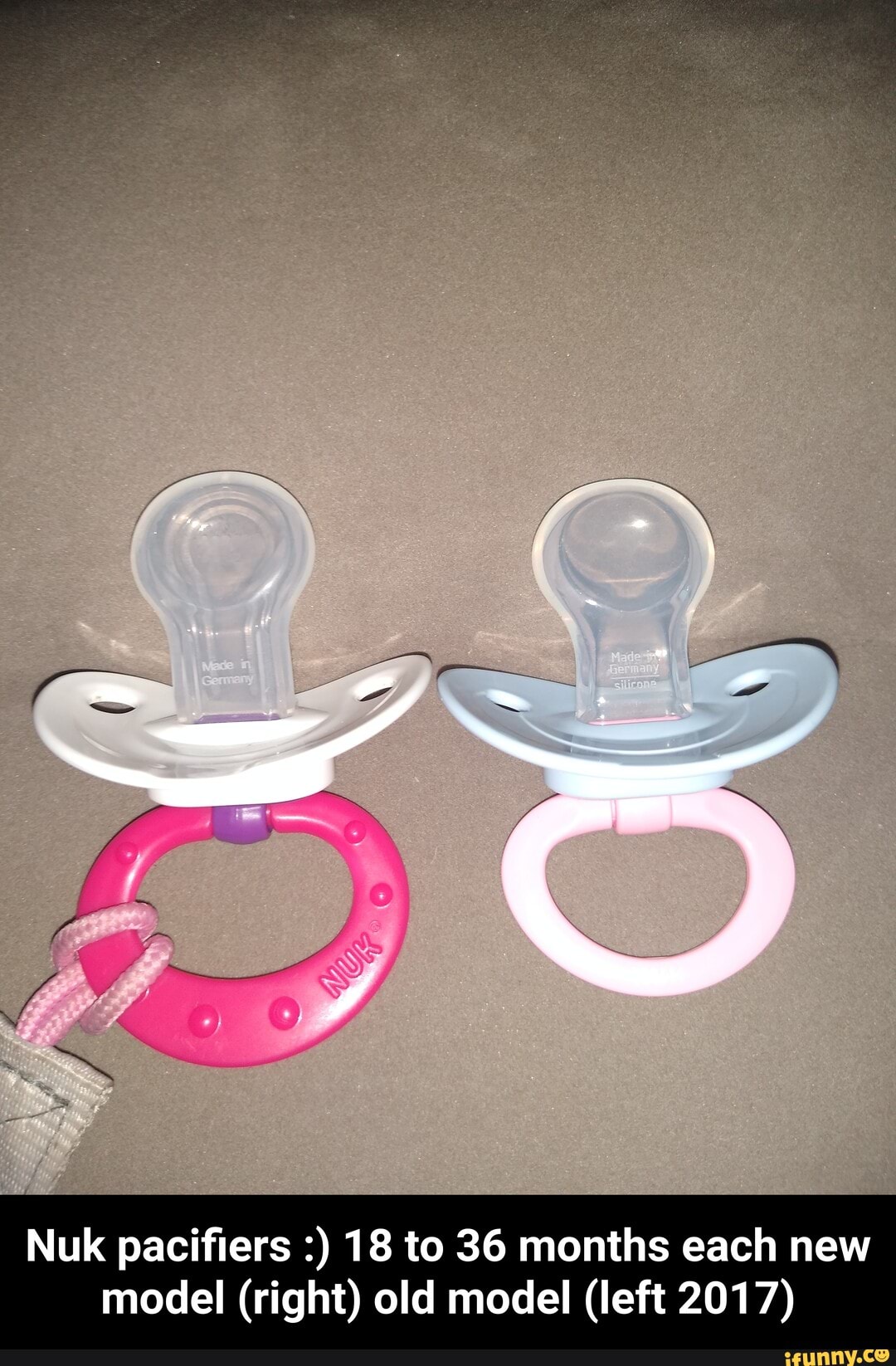 Nuk pacifiers 18 to 36 months each new model (right) old model (left