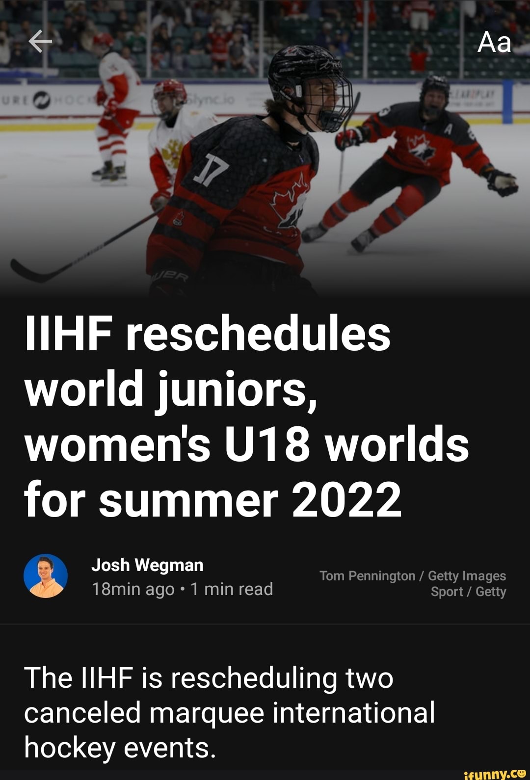 Aa IIHF reschedules world juniors, women's worlds for summer 2022 Josh