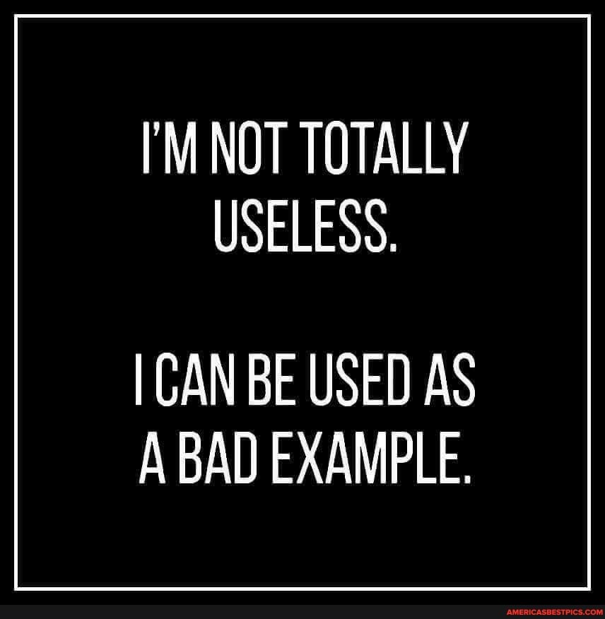 I'M NOT TOTALLY USELESS.
CAN BE USED AS A BAD EXAMPLE.