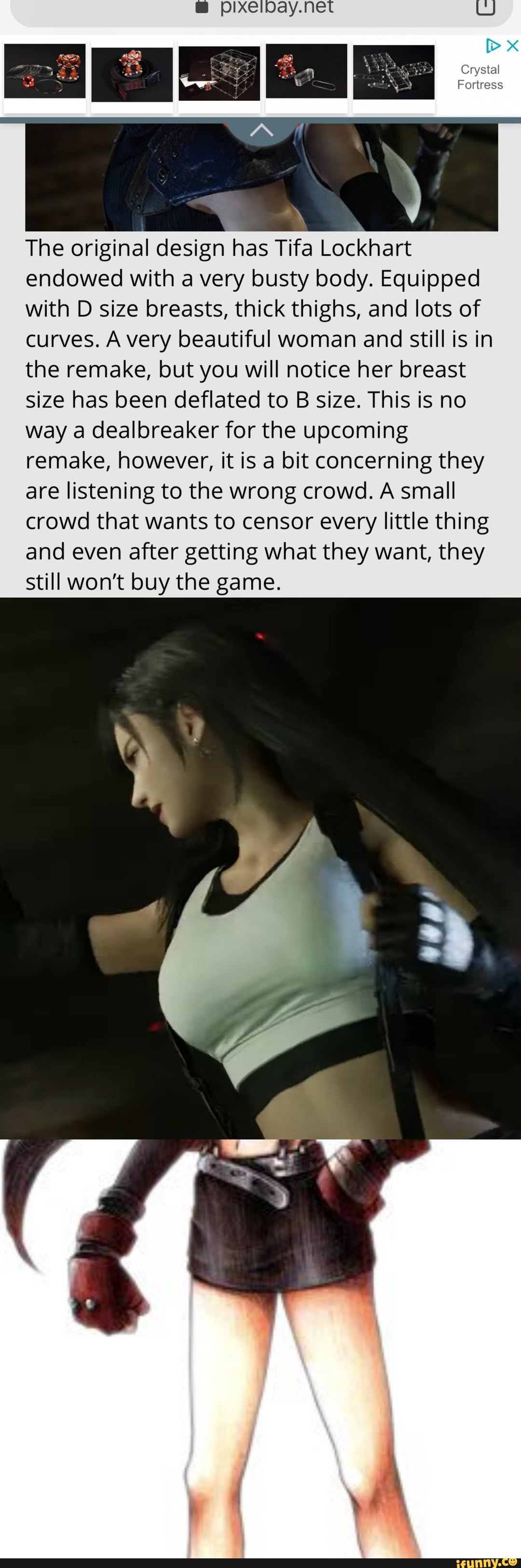 The original design has Tifa Lockhart endowed with a very busty body.  Equipped with D size