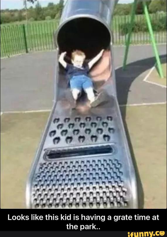 Looks like this kid is having a grate time at park.. - )