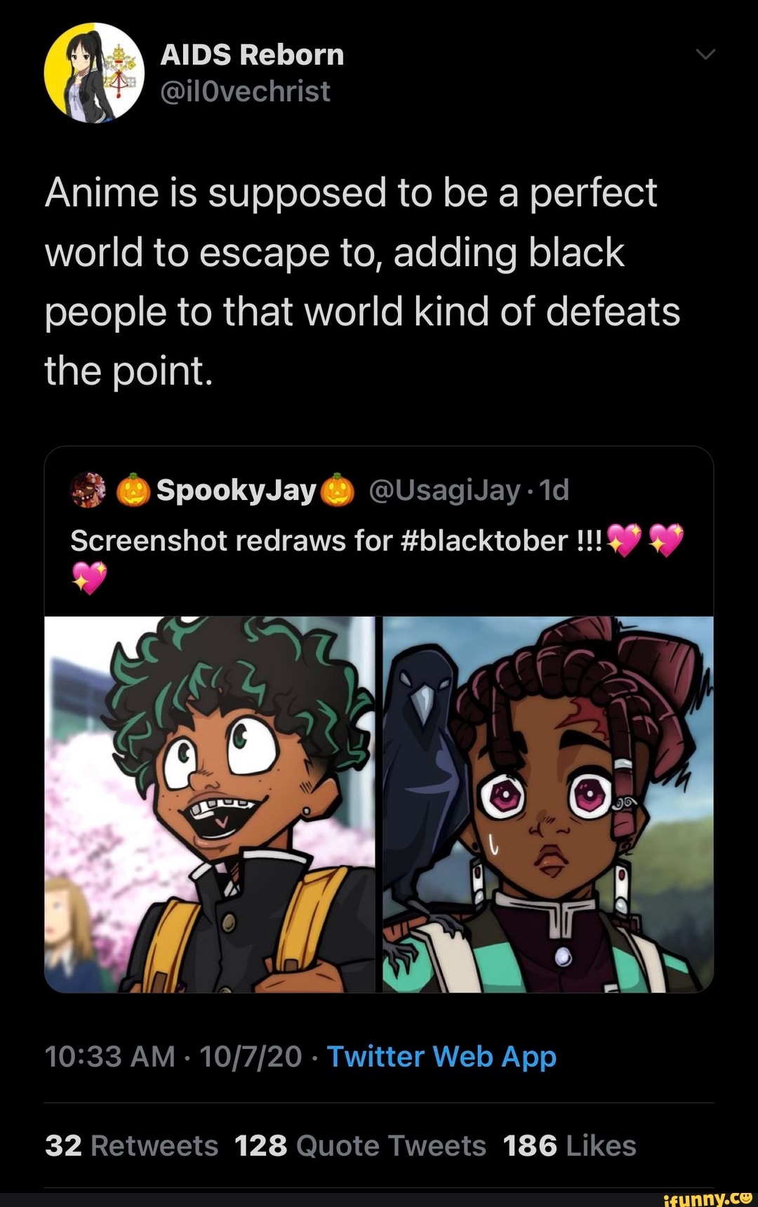 Anime Is Supposed To Be A Perfect World To Escape To Adding Black People To That World Kind Of Defeats The Point Spookyjay Usagijay Id Screenshot Redraws For Blacktober Ifunny