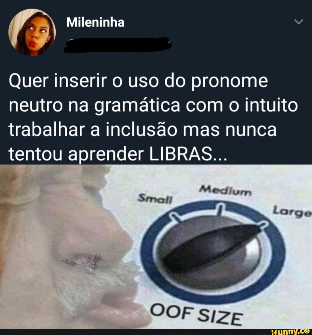 Mileninha
Quer inserir o uso do pronome neutro na gramática com o intuito trabalhar a inclusão mas nunca tentou aprender LIBRAS...
TR
SIZE