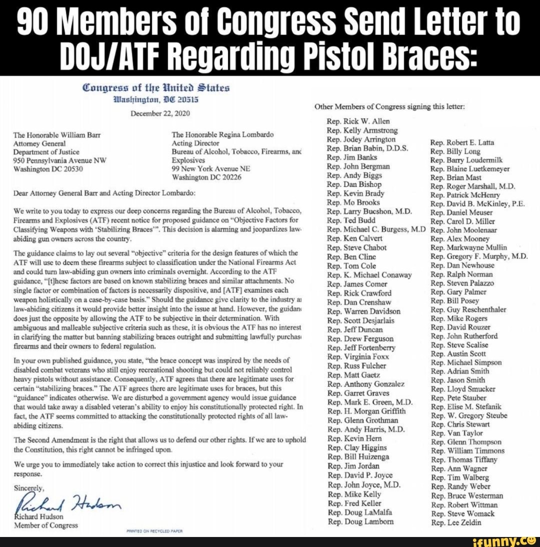 90 Members of Congress Send Letter to Regarding Pistol ...