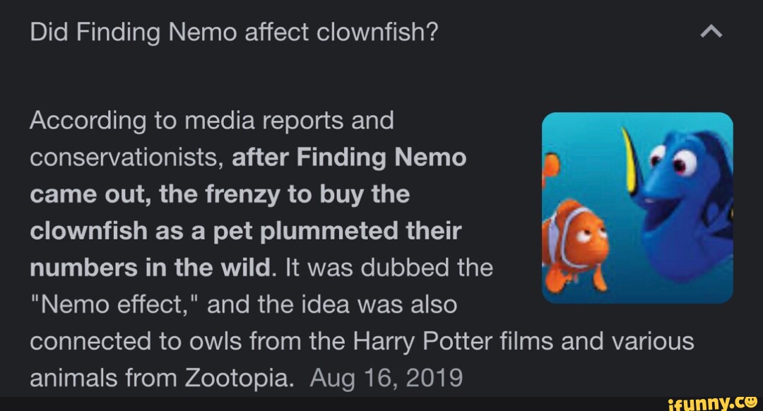 Did Finding Nemo affect clownfish? According to media reports and