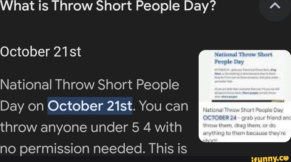 What is Throw Short People Day? October 21st National Throw Short