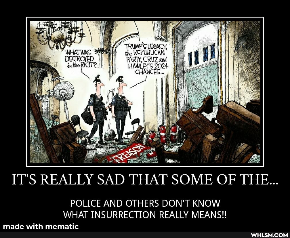 the REPUBLICAN
PARTY, CRUZ and
HAWNLEY'S 9024
CHANCES...
IT'S REALLY SAD THAT SOME OF THE...
POLICE AND OTHERS DON'T KNOW WHAT INSURRECTION REALLY MEANS!!