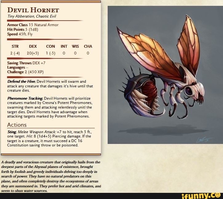 DEvi Tiny Abberation, Chaotic Evil 'Armor Class 15 Natural Armor Hit Poirns 5 (148) Speed