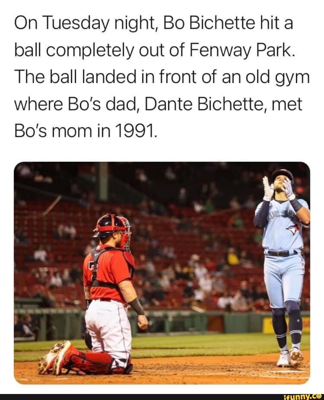 Hazel Mae on X: Bo Bichette's homer Tuesday left Fenway Park, and landed  in front of the now-closed-down gym on Lansdowne St. - the place #Brewers  visiting player, Dante first met Bo's