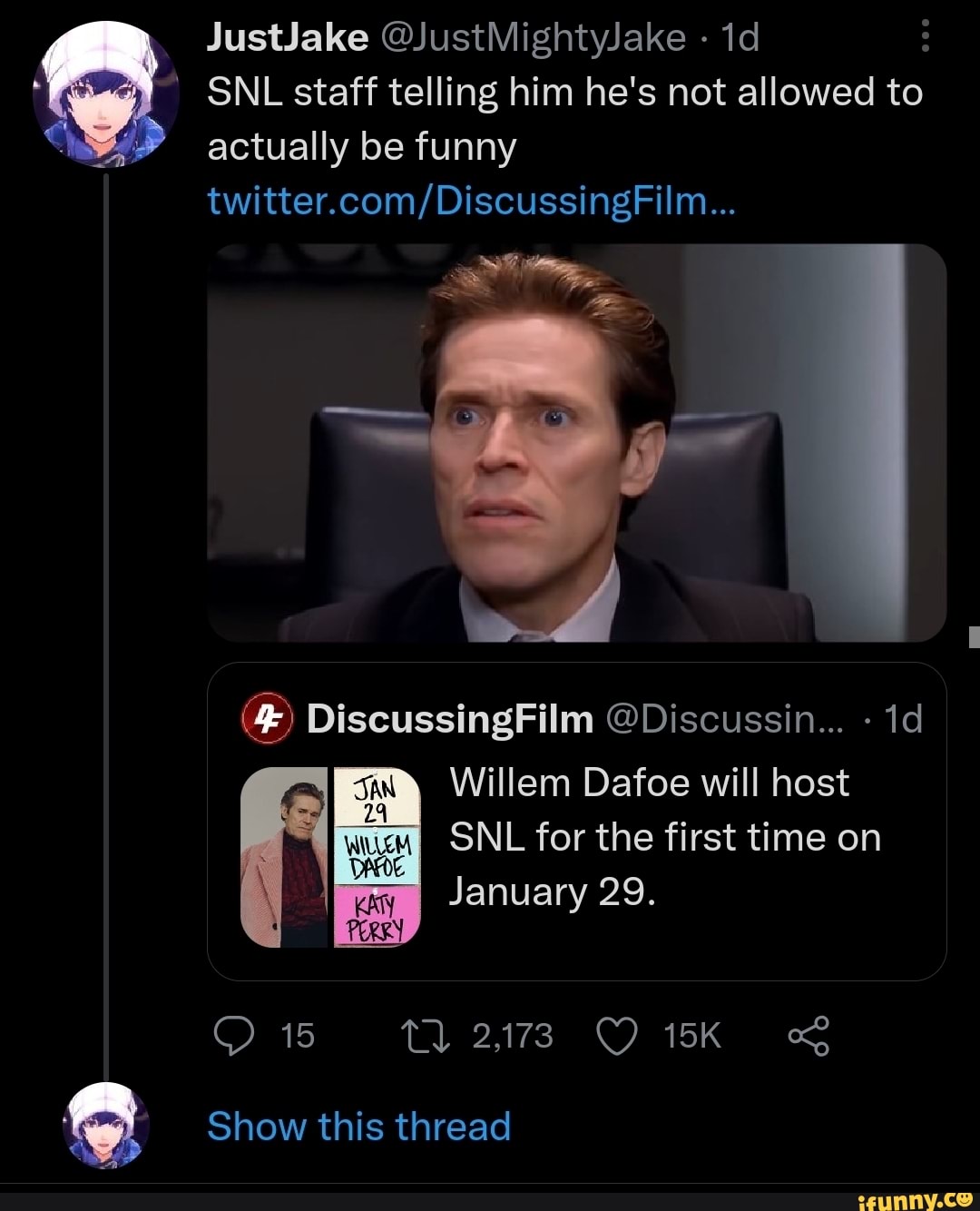 Justlake JustMightyJake SNL staff telling him he's not allowed to