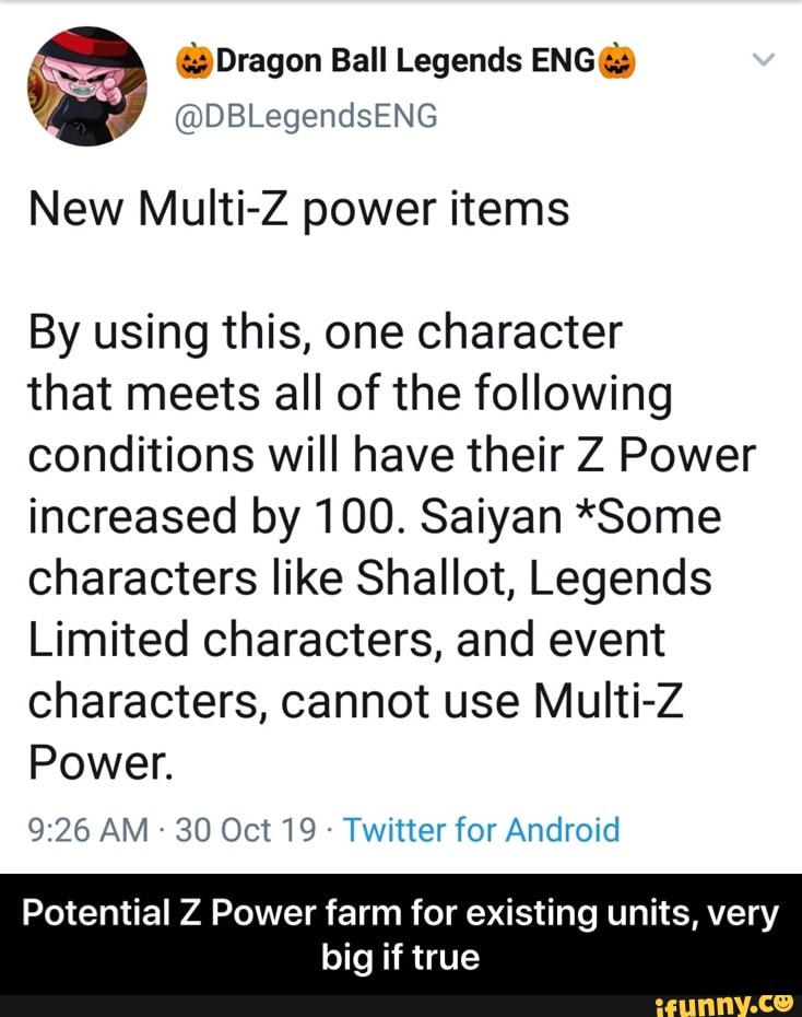 DBLegendsENG New MultiZ power items By using this, one character that