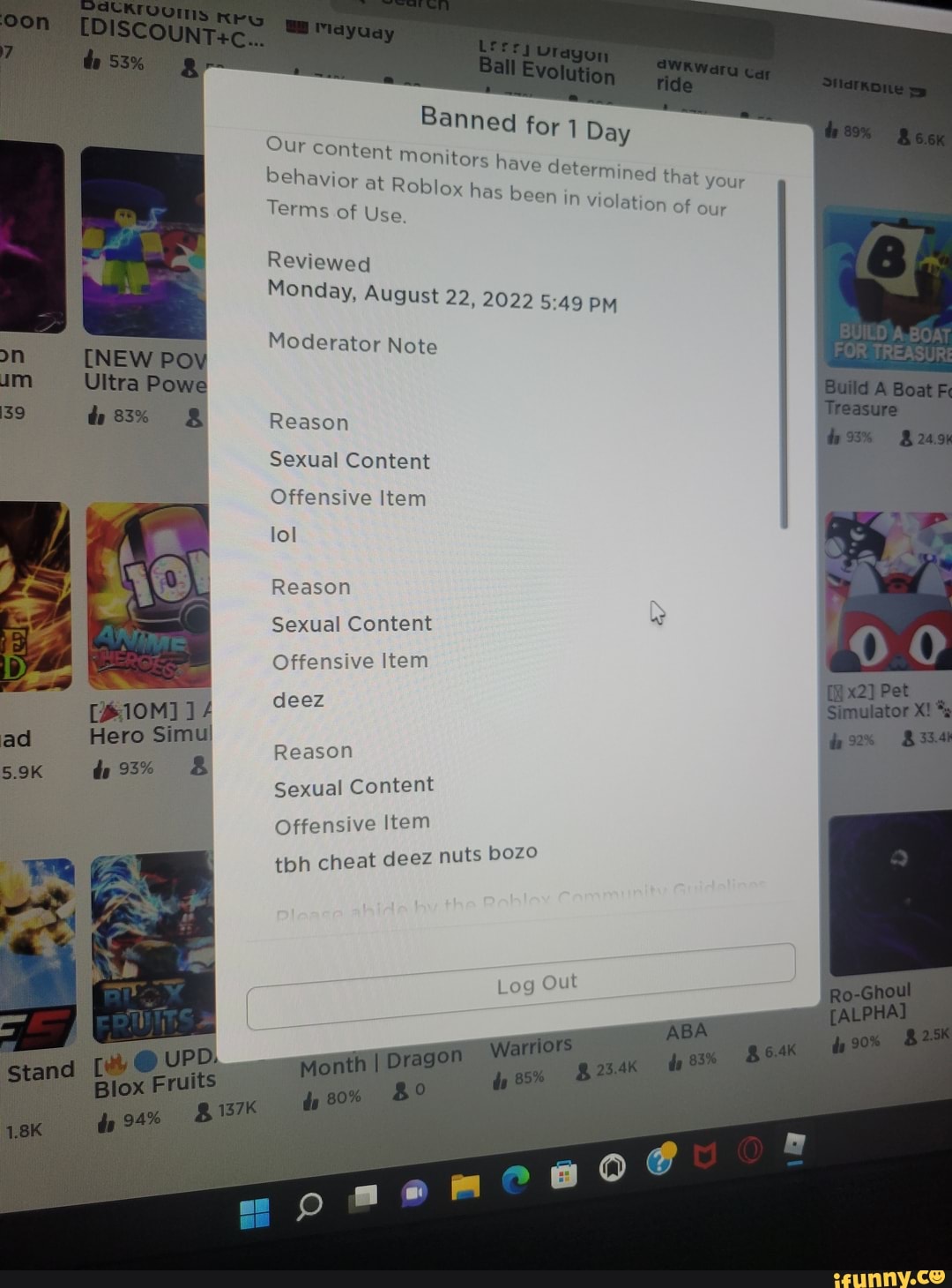 Banned For Day Th Our Content Monitors H Behavior At Roblox H Terms Of 1 