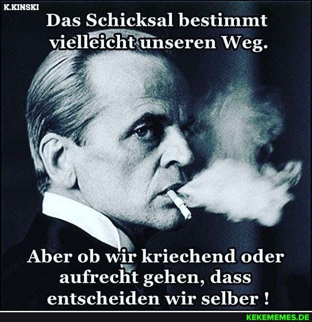 K.ZINSKI
Das Schicksal bestimmt vielleicht unseren Weg.
Aber ob wir kriechend oder aufrecht gehen, dass
entcrheiden wir am