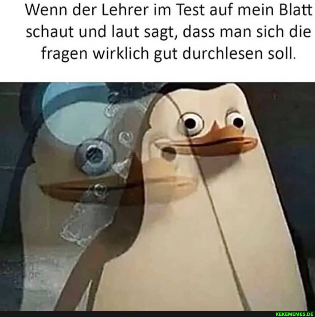 Wenn der Lehrer im Test auf mein Blatt schaut und laut sagt, dass man sich die fragen wirklich gut durchlesen soll.